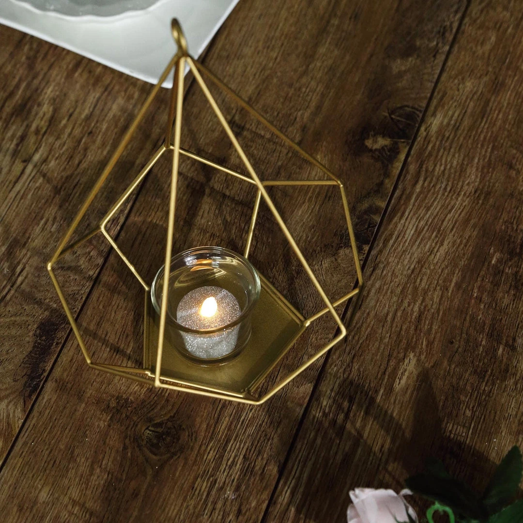 HIER_4330 2 Pack | 9" Gold Metal Pentagon Geometric Tealight Candle Holders | Geometric Flower Stand Centerpieces 11 HIER_4330 2 Pack | 9" Gold Metal Pentagon Geometric Tealight Candle Holders | Geometric Flower Stand Centerpieces