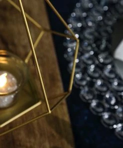 HIER_4330 2 Pack | 9" Gold Metal Pentagon Geometric Tealight Candle Holders | Geometric Flower Stand Centerpieces 32 HIER_4330 2 Pack | 9