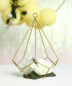 HIER_4330 2 Pack | 9" Gold Metal Pentagon Geometric Tealight Candle Holders | Geometric Flower Stand Centerpieces 34 HIER_4330 2 Pack | 9