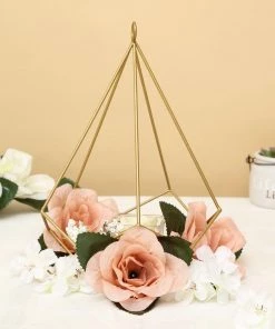 HIER_4330 2 Pack | 9" Gold Metal Pentagon Geometric Tealight Candle Holders | Geometric Flower Stand Centerpieces 37 HIER_4330 2 Pack | 9