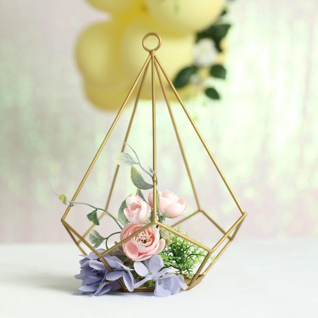 HIER_4330 2 Pack | 9" Gold Metal Pentagon Geometric Tealight Candle Holders | Geometric Flower Stand Centerpieces 15 HIER_4330 2 Pack | 9" Gold Metal Pentagon Geometric Tealight Candle Holders | Geometric Flower Stand Centerpieces