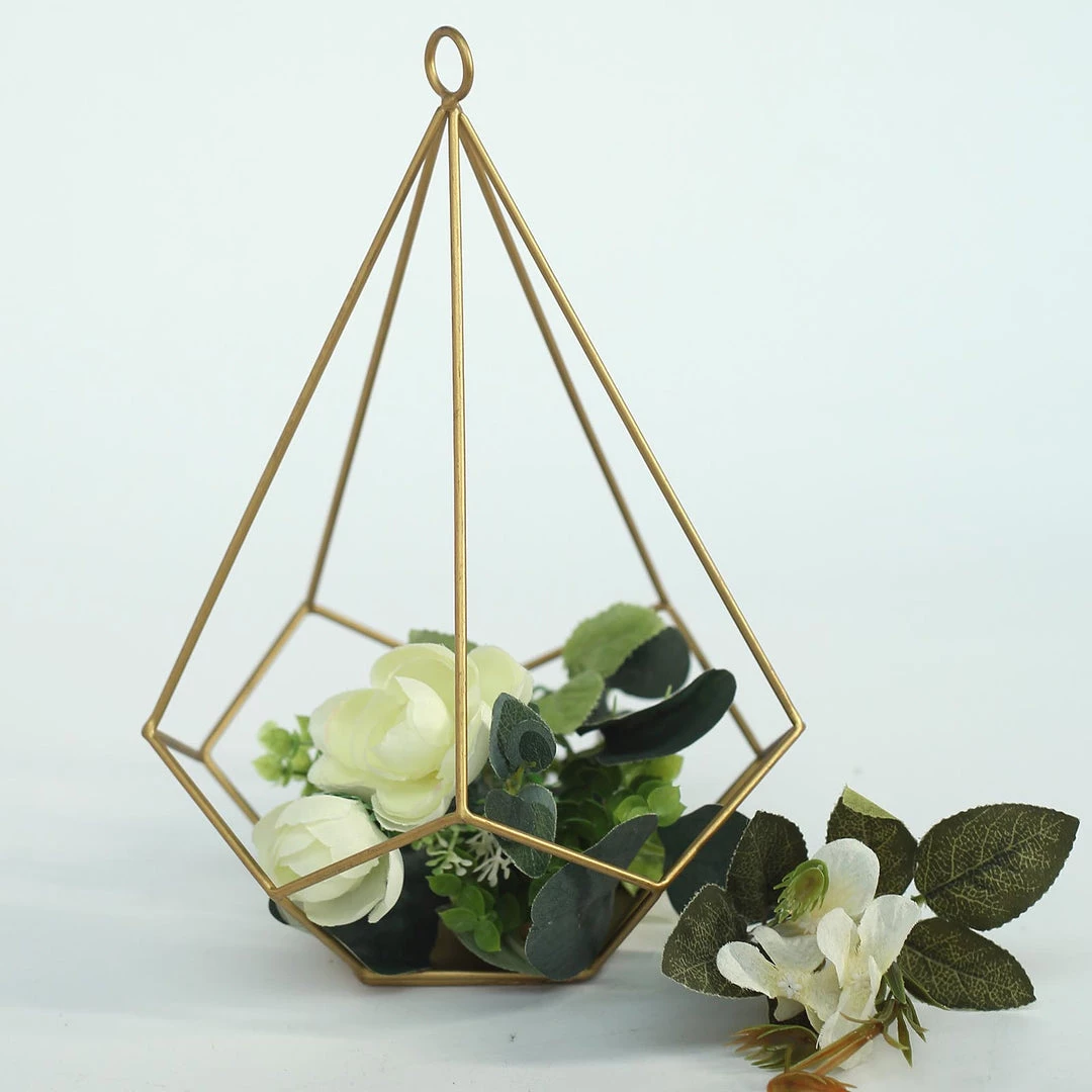 HIER_4330 2 Pack | 9" Gold Metal Pentagon Geometric Tealight Candle Holders | Geometric Flower Stand Centerpieces 16 HIER_4330 2 Pack | 9" Gold Metal Pentagon Geometric Tealight Candle Holders | Geometric Flower Stand Centerpieces
