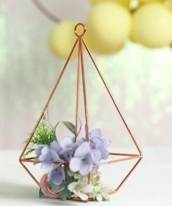 HIER_4330 2 Pack | 9" Rose Gold Metal Geometric Tea Light Candle Holders | Flower Stand Centerpieces