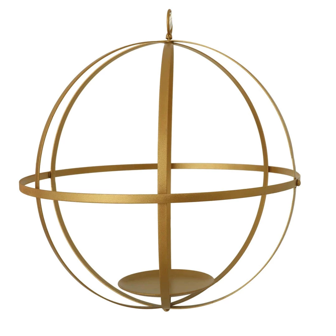 HIER_4330 Tabletop Decor 24" Gold Wrought Iron Folding Ball Floral Sphere | Geometric Hanging Vase Holder 12 HIER_4330 Tabletop Decor 24" Gold Wrought Iron Folding Ball Floral Sphere | Geometric Hanging Vase Holder