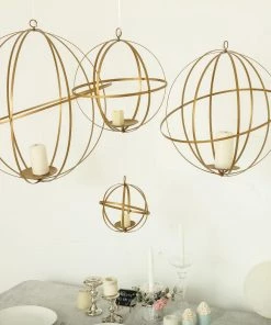 HIER_4330 Tabletop Decor 24" Gold Wrought Iron Folding Ball Floral Sphere | Geometric Hanging Vase Holder 22 HIER_4330 Tabletop Decor 24
