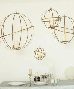 HIER_4330 Tabletop Decor 24" Gold Wrought Iron Folding Ball Floral Sphere | Geometric Hanging Vase Holder 24 HIER_4330 Tabletop Decor 24