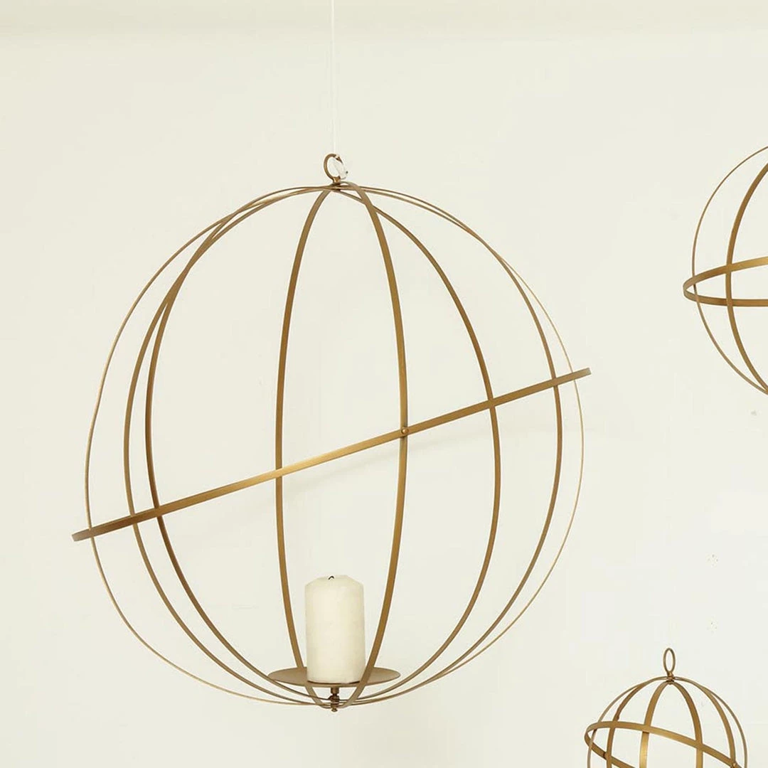 HIER_4330 Tabletop Decor 24" Gold Wrought Iron Folding Ball Floral Sphere | Geometric Hanging Vase Holder 6 HIER_4330 Tabletop Decor 24" Gold Wrought Iron Folding Ball Floral Sphere | Geometric Hanging Vase Holder
