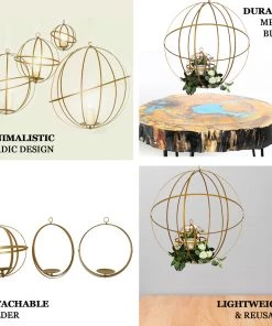 HIER_4330 Tabletop Decor 24" Gold Wrought Iron Folding Ball Floral Sphere | Geometric Hanging Vase Holder 17 HIER_4330 Tabletop Decor 24