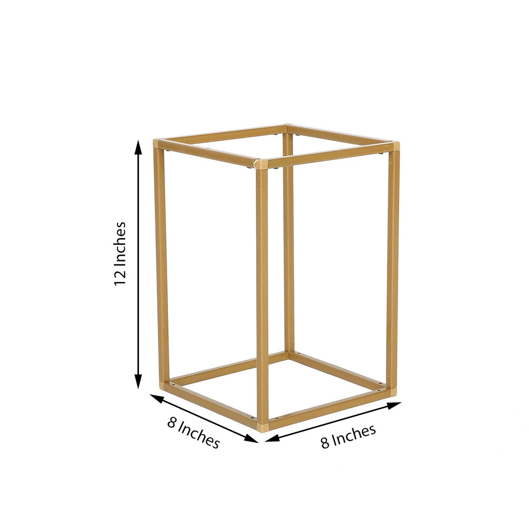 HIER_4330 Chargers & Centerpieces 2 Pack | 12” Rectangular Gold Metal Wedding Flower Stand | Geometric Centerpiece Vases 3 HIER_4330 Chargers & Centerpieces 2 Pack | 12” Rectangular Gold Metal Wedding Flower Stand | Geometric Centerpiece Vases
