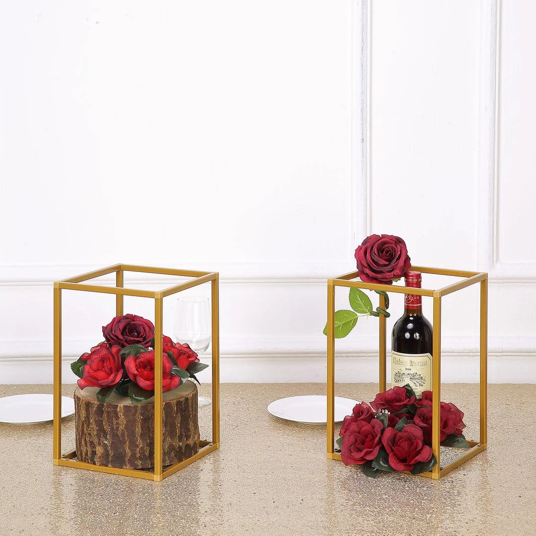 HIER_4330 Chargers & Centerpieces 2 Pack | 12” Rectangular Gold Metal Wedding Flower Stand | Geometric Centerpiece Vases 10 HIER_4330 Chargers & Centerpieces 2 Pack | 12” Rectangular Gold Metal Wedding Flower Stand | Geometric Centerpiece Vases
