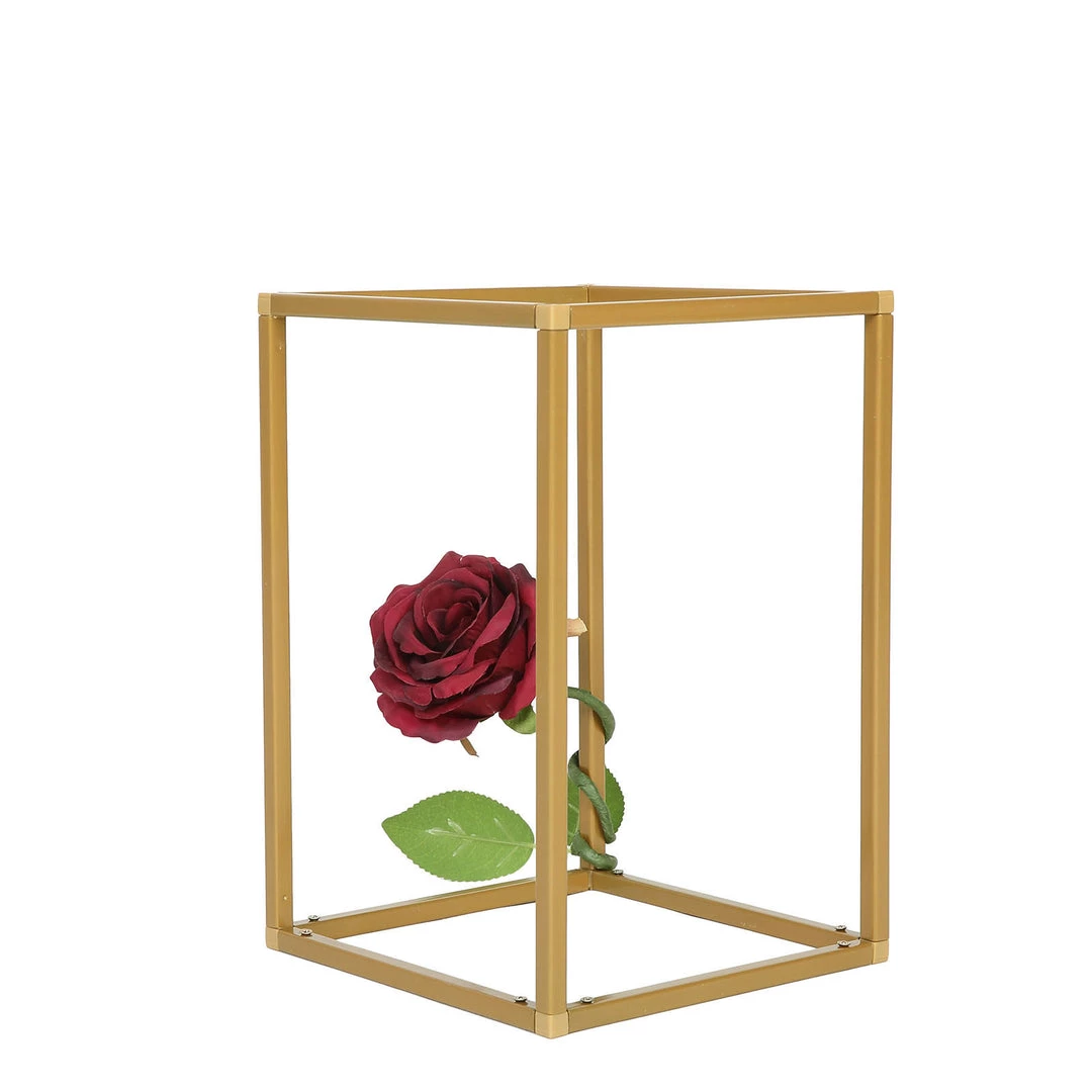 HIER_4330 Chargers & Centerpieces 2 Pack | 12” Rectangular Gold Metal Wedding Flower Stand | Geometric Centerpiece Vases 11 HIER_4330 Chargers & Centerpieces 2 Pack | 12” Rectangular Gold Metal Wedding Flower Stand | Geometric Centerpiece Vases