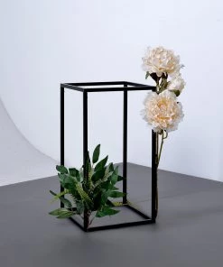 HIER_4820 2 Pack | 16" Matte Black Wedding Flower Stand | Metal Vase Column Stand | Geometric Centerpiece Vase Chargers & Centerpieces