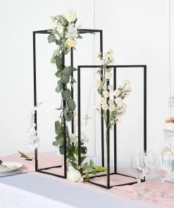 HIER_4820 2 Pack | 24" Matte Black Wedding Flower Stand | Metal Vase Column Stand | Geometric Centerpiece Vase 22 HIER_4820 2 Pack | 24
