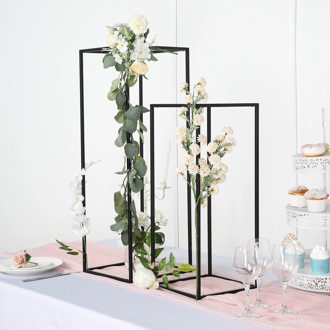 HIER_4820 2 Pack | 24" Matte Black Wedding Flower Stand | Metal Vase Column Stand | Geometric Centerpiece Vase 8 HIER_4820 2 Pack | 24" Matte Black Wedding Flower Stand | Metal Vase Column Stand | Geometric Centerpiece Vase