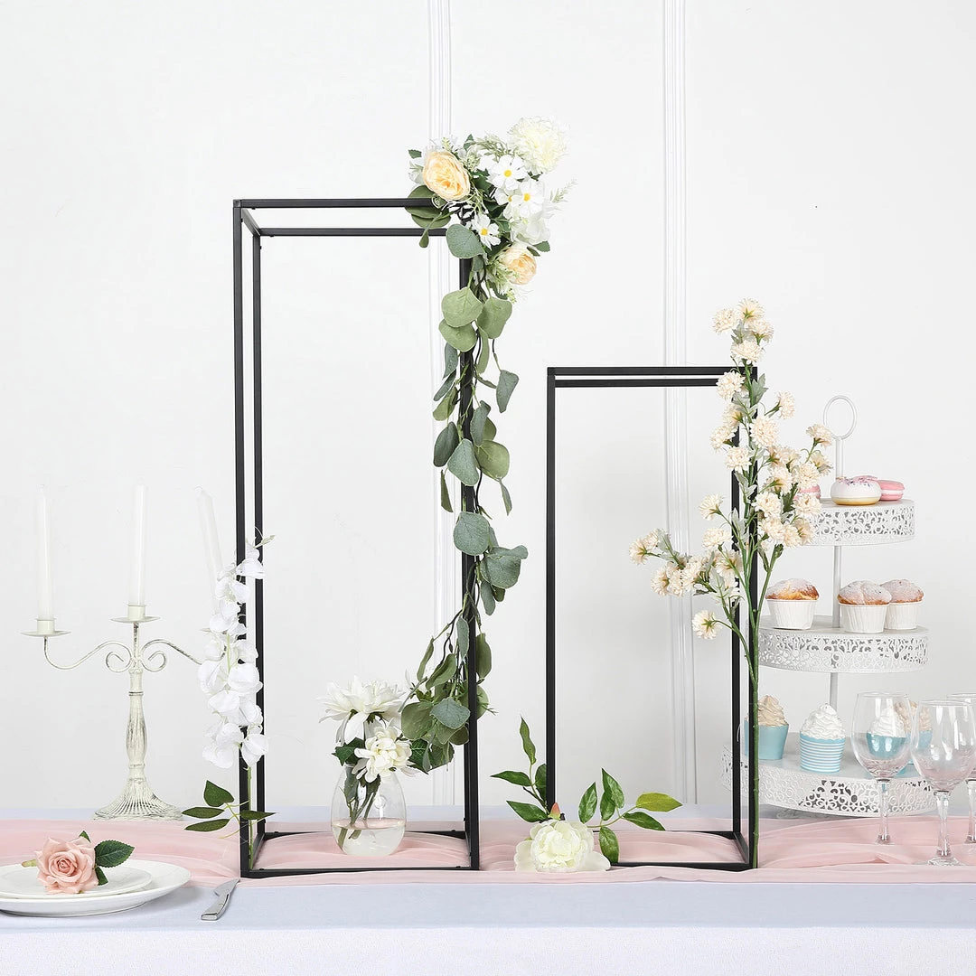 HIER_4820 2 Pack | 24" Matte Black Wedding Flower Stand | Metal Vase Column Stand | Geometric Centerpiece Vase 9 HIER_4820 2 Pack | 24" Matte Black Wedding Flower Stand | Metal Vase Column Stand | Geometric Centerpiece Vase