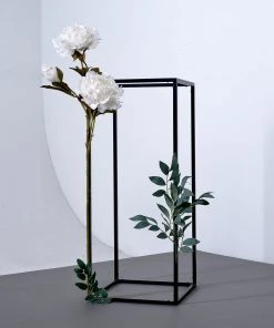 HIER_4820 2 Pack | 24" Matte Black Wedding Flower Stand | Metal Vase Column Stand | Geometric Centerpiece Vase