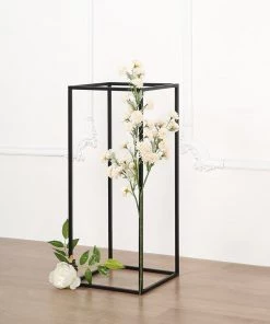 HIER_4820 2 Pack | 24" Matte Black Wedding Flower Stand | Metal Vase Column Stand | Geometric Centerpiece Vase