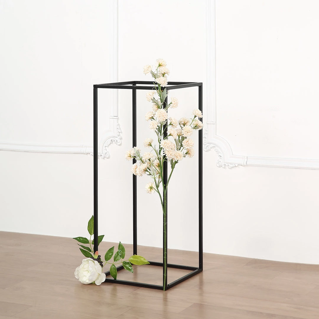 HIER_4820 2 Pack | 24" Matte Black Wedding Flower Stand | Metal Vase Column Stand | Geometric Centerpiece Vase 2 HIER_4820 2 Pack | 24" Matte Black Wedding Flower Stand | Metal Vase Column Stand | Geometric Centerpiece Vase