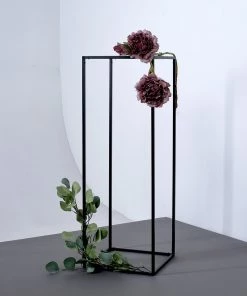 HIER_4820 2 Pack | 32" Matte Black Wedding Flower Stand | Metal Vase Column Stand | Geometric Centerpiece Vase