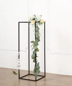 HIER_4820 2 Pack | 32" Matte Black Wedding Flower Stand | Metal Vase Column Stand | Geometric Centerpiece Vase