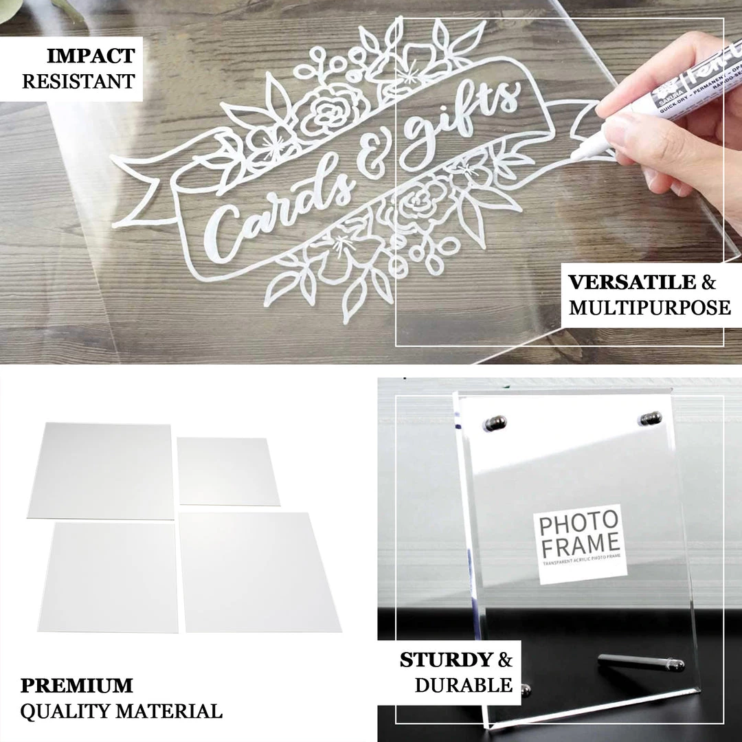 HIER_5170 2 Pack 8"x8" Plexiglass Sheets, 3mm Thick Clear Acrylic Sheets With Protective Film Chargers & Centerpieces 4 HIER_5170 2 Pack 8"x8" Plexiglass Sheets, 3mm Thick Clear Acrylic Sheets With Protective Film Chargers & Centerpieces