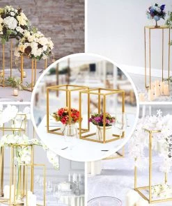 HIER_4330 Chargers & Centerpieces 2 Pack | 12” Rectangular Gold Metal Wedding Flower Stand | Geometric Centerpiece Vases 21 HIER_4330 Chargers & Centerpieces 2 Pack | 12” Rectangular Gold Metal Wedding Flower Stand | Geometric Centerpiece Vases