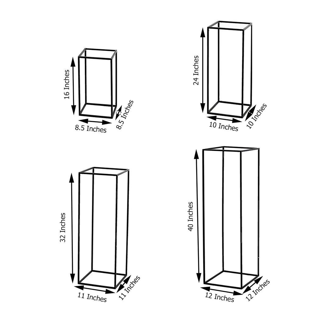 HIER_4820 Chargers & Centerpieces Set Of 4 | Matte Black Wedding Flower Stand | Metal Vase Column Stand | Geometric Centerpiece Vase - 16"| 24"| 32"| 40" 3 HIER_4820 Chargers & Centerpieces Set Of 4 | Matte Black Wedding Flower Stand | Metal Vase Column Stand | Geometric Centerpiece Vase - 16"| 24"| 32"| 40"