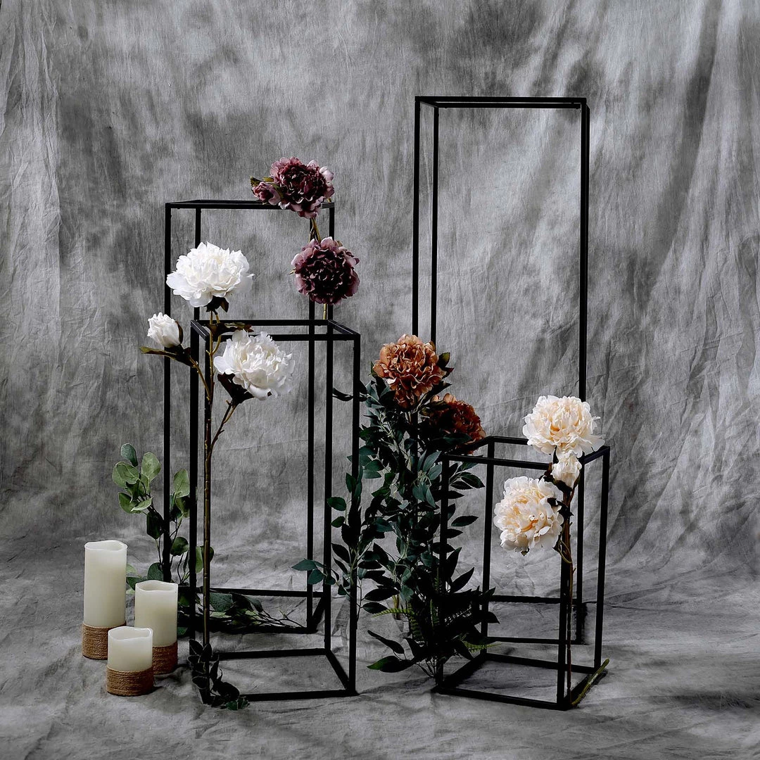 HIER_4820 Chargers & Centerpieces Set Of 4 | Matte Black Wedding Flower Stand | Metal Vase Column Stand | Geometric Centerpiece Vase - 16"| 24"| 32"| 40" 6 HIER_4820 Chargers & Centerpieces Set Of 4 | Matte Black Wedding Flower Stand | Metal Vase Column Stand | Geometric Centerpiece Vase - 16"| 24"| 32"| 40"