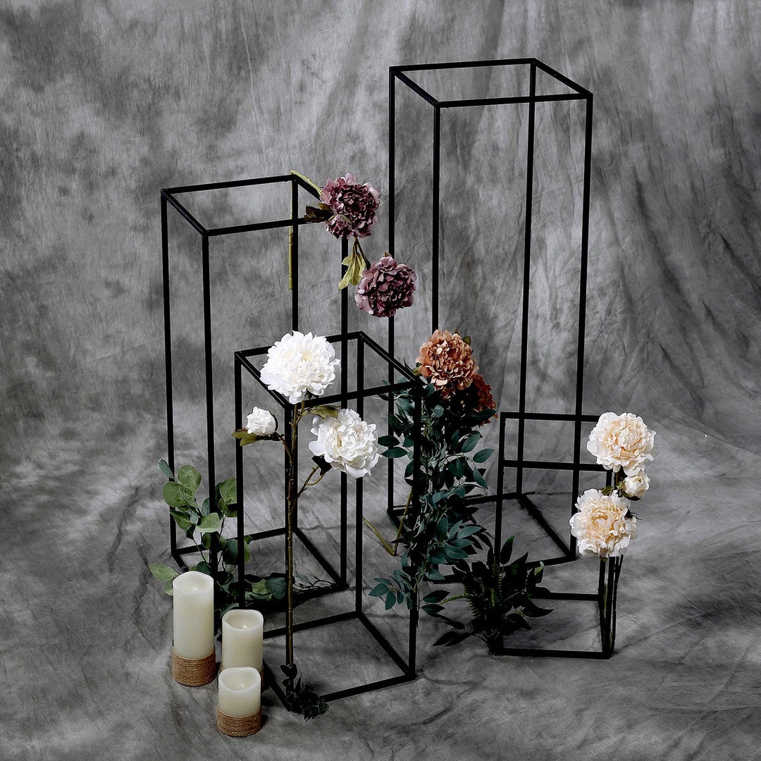 HIER_4820 Chargers & Centerpieces Set Of 4 | Matte Black Wedding Flower Stand | Metal Vase Column Stand | Geometric Centerpiece Vase - 16"| 24"| 32"| 40" 7 HIER_4820 Chargers & Centerpieces Set Of 4 | Matte Black Wedding Flower Stand | Metal Vase Column Stand | Geometric Centerpiece Vase - 16"| 24"| 32"| 40"