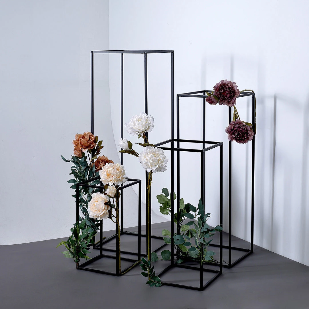 HIER_4820 Chargers & Centerpieces Set Of 4 | Matte Black Wedding Flower Stand | Metal Vase Column Stand | Geometric Centerpiece Vase - 16"| 24"| 32"| 40" 8 HIER_4820 Chargers & Centerpieces Set Of 4 | Matte Black Wedding Flower Stand | Metal Vase Column Stand | Geometric Centerpiece Vase - 16"| 24"| 32"| 40"