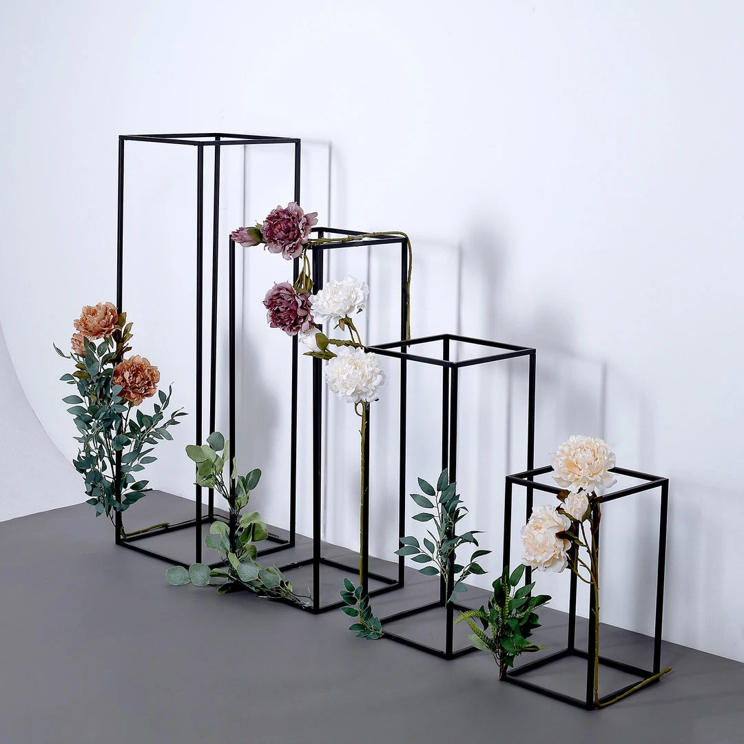HIER_4820 Chargers & Centerpieces Set Of 4 | Matte Black Wedding Flower Stand | Metal Vase Column Stand | Geometric Centerpiece Vase - 16"| 24"| 32"| 40" 9 HIER_4820 Chargers & Centerpieces Set Of 4 | Matte Black Wedding Flower Stand | Metal Vase Column Stand | Geometric Centerpiece Vase - 16"| 24"| 32"| 40"
