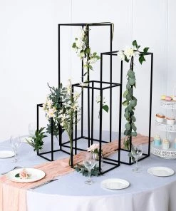 HIER_4820 Chargers & Centerpieces Set Of 4 | Matte Black Wedding Flower Stand | Metal Vase Column Stand | Geometric Centerpiece Vase - 16"| 24"| 32"| 40" 23 HIER_4820 Chargers & Centerpieces Set Of 4 | Matte Black Wedding Flower Stand | Metal Vase Column Stand | Geometric Centerpiece Vase - 16