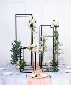 HIER_4820 Chargers & Centerpieces Set Of 4 | Matte Black Wedding Flower Stand | Metal Vase Column Stand | Geometric Centerpiece Vase - 16"| 24"| 32"| 40" 24 HIER_4820 Chargers & Centerpieces Set Of 4 | Matte Black Wedding Flower Stand | Metal Vase Column Stand | Geometric Centerpiece Vase - 16