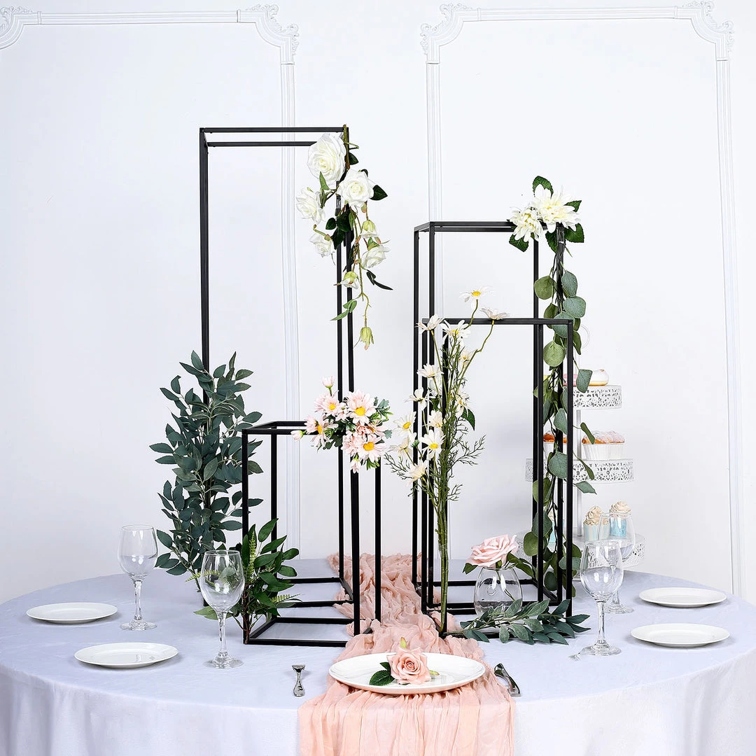 HIER_4820 Chargers & Centerpieces Set Of 4 | Matte Black Wedding Flower Stand | Metal Vase Column Stand | Geometric Centerpiece Vase - 16"| 24"| 32"| 40" 11 HIER_4820 Chargers & Centerpieces Set Of 4 | Matte Black Wedding Flower Stand | Metal Vase Column Stand | Geometric Centerpiece Vase - 16"| 24"| 32"| 40"