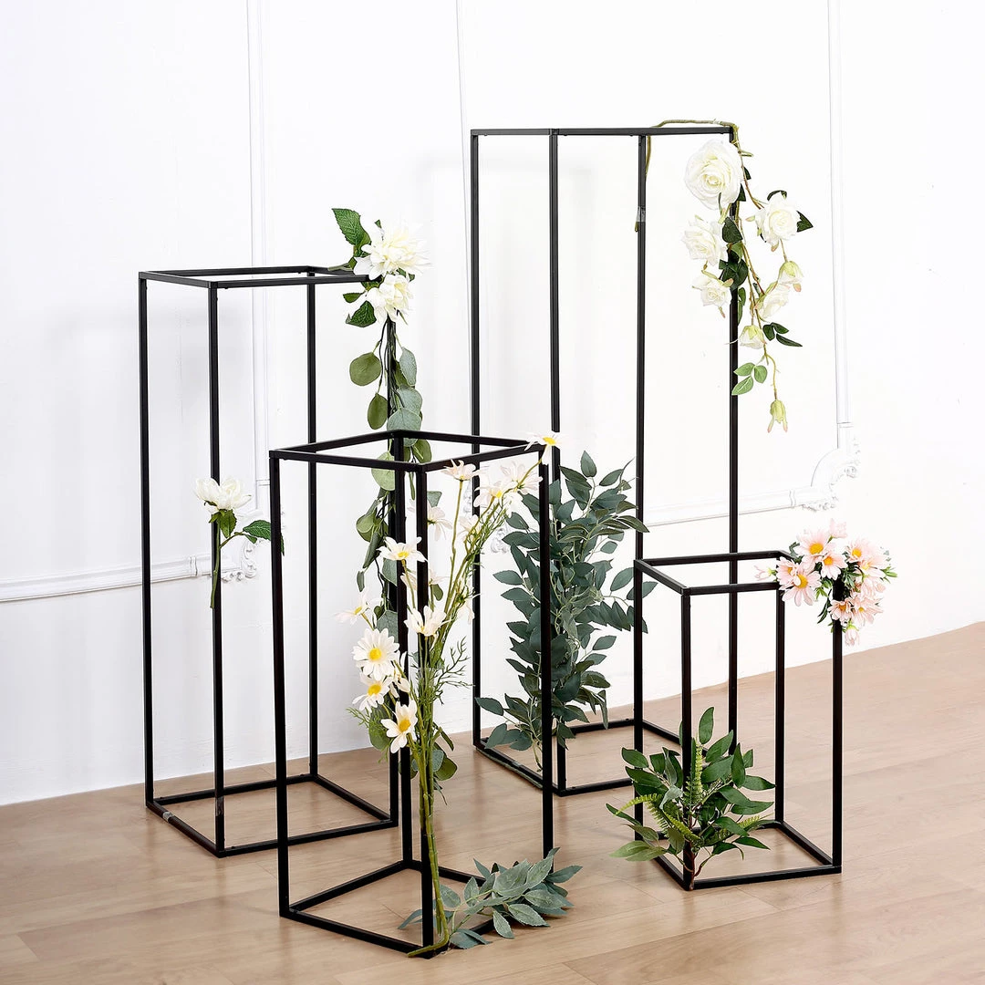 HIER_4820 Chargers & Centerpieces Set Of 4 | Matte Black Wedding Flower Stand | Metal Vase Column Stand | Geometric Centerpiece Vase - 16"| 24"| 32"| 40" 12 HIER_4820 Chargers & Centerpieces Set Of 4 | Matte Black Wedding Flower Stand | Metal Vase Column Stand | Geometric Centerpiece Vase - 16"| 24"| 32"| 40"