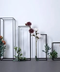 HIER_4820 Chargers & Centerpieces Set Of 4 | Matte Black Wedding Flower Stand | Metal Vase Column Stand | Geometric Centerpiece Vase - 16"| 24"| 32"| 40"