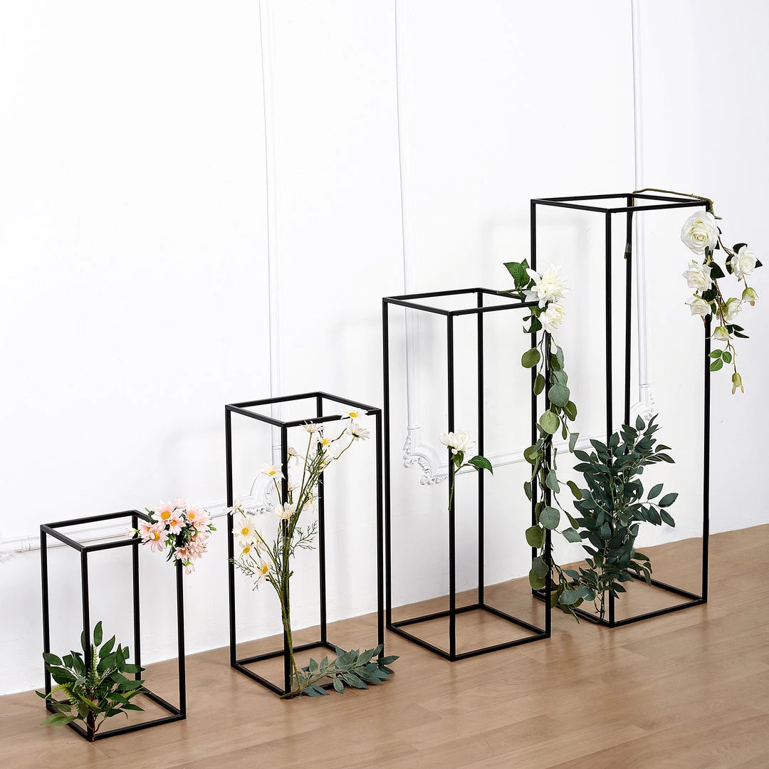 HIER_4820 Chargers & Centerpieces Set Of 4 | Matte Black Wedding Flower Stand | Metal Vase Column Stand | Geometric Centerpiece Vase - 16"| 24"| 32"| 40" 2 HIER_4820 Chargers & Centerpieces Set Of 4 | Matte Black Wedding Flower Stand | Metal Vase Column Stand | Geometric Centerpiece Vase - 16"| 24"| 32"| 40"