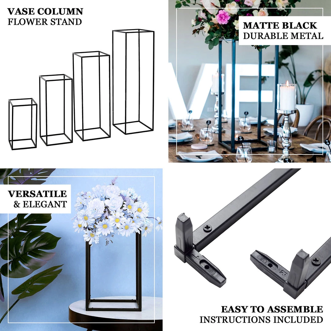 HIER_4820 2 Pack | 24" Matte Black Wedding Flower Stand | Metal Vase Column Stand | Geometric Centerpiece Vase 4 HIER_4820 2 Pack | 24" Matte Black Wedding Flower Stand | Metal Vase Column Stand | Geometric Centerpiece Vase