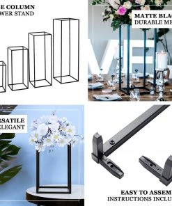 HIER_4820 Chargers & Centerpieces Set Of 4 | Matte Black Wedding Flower Stand | Metal Vase Column Stand | Geometric Centerpiece Vase - 16"| 24"| 32"| 40" 17 HIER_4820 Chargers & Centerpieces Set Of 4 | Matte Black Wedding Flower Stand | Metal Vase Column Stand | Geometric Centerpiece Vase - 16