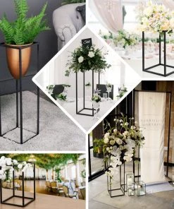 HIER_4820 2 Pack | 24" Matte Black Wedding Flower Stand | Metal Vase Column Stand | Geometric Centerpiece Vase 19 HIER_4820 2 Pack | 24