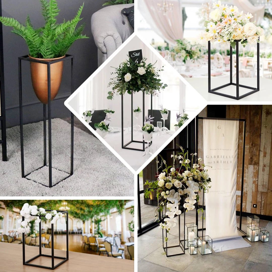 HIER_4820 Chargers & Centerpieces Set Of 4 | Matte Black Wedding Flower Stand | Metal Vase Column Stand | Geometric Centerpiece Vase - 16"| 24"| 32"| 40" 5 HIER_4820 Chargers & Centerpieces Set Of 4 | Matte Black Wedding Flower Stand | Metal Vase Column Stand | Geometric Centerpiece Vase - 16"| 24"| 32"| 40"