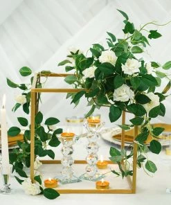 HIER_4330 2 Pack | 12" Square Gold Metal Wedding Flower Stand | Geometric Centerpiece Vases