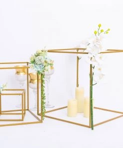 HIER_4330 2 Pack | 20" Square Gold Metal Wedding Flower Stand | Geometric Centerpiece Vases 24 HIER_4330 2 Pack | 20