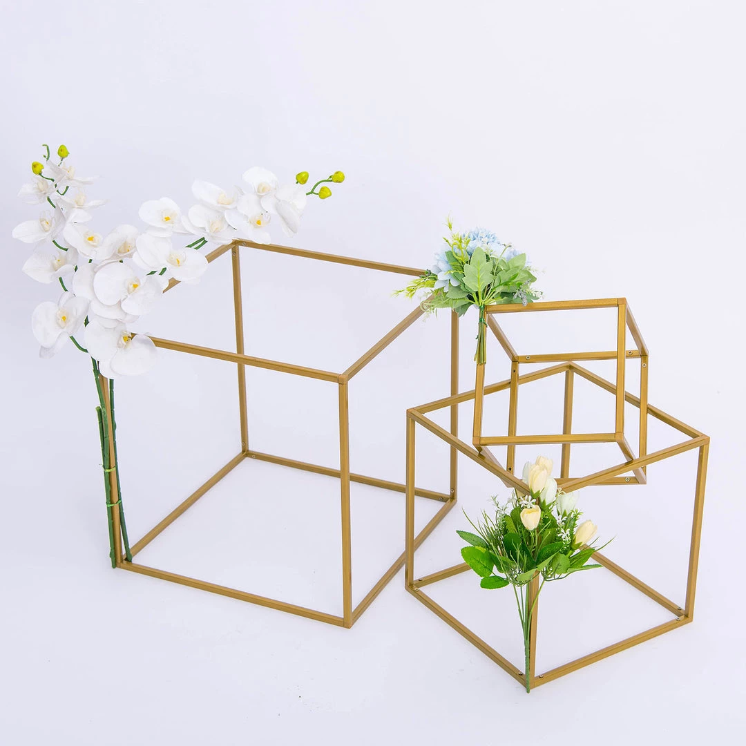 HIER_4330 2 Pack | 20" Square Gold Metal Wedding Flower Stand | Geometric Centerpiece Vases 9 HIER_4330 2 Pack | 20" Square Gold Metal Wedding Flower Stand | Geometric Centerpiece Vases