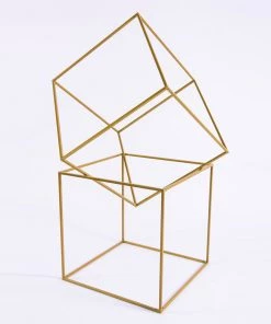 HIER_4330 2 Pack | 20" Square Gold Metal Wedding Flower Stand | Geometric Centerpiece Vases 32 HIER_4330 2 Pack | 20