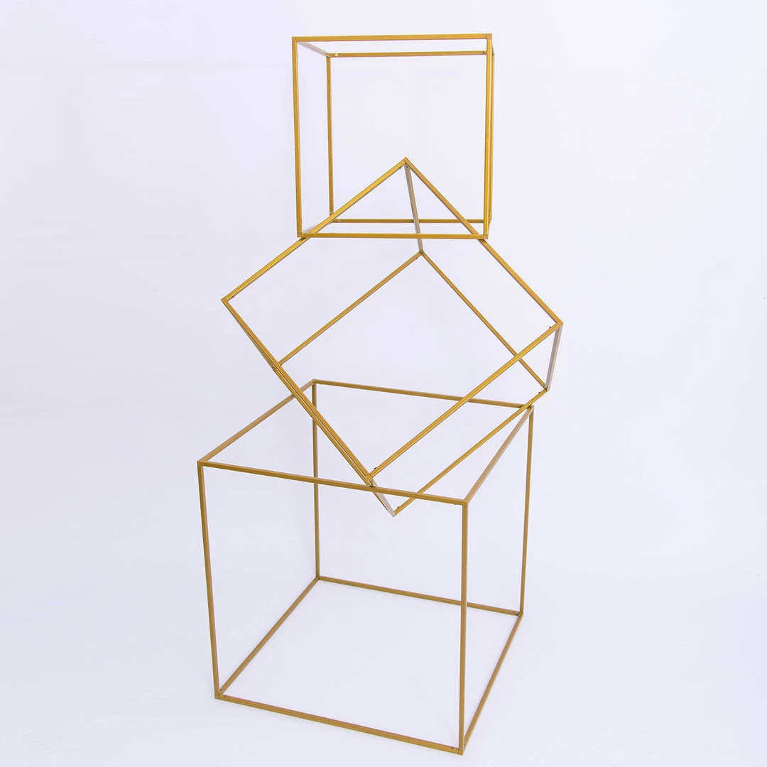 HIER_4330 2 Pack | 20" Square Gold Metal Wedding Flower Stand | Geometric Centerpiece Vases 12 HIER_4330 2 Pack | 20" Square Gold Metal Wedding Flower Stand | Geometric Centerpiece Vases