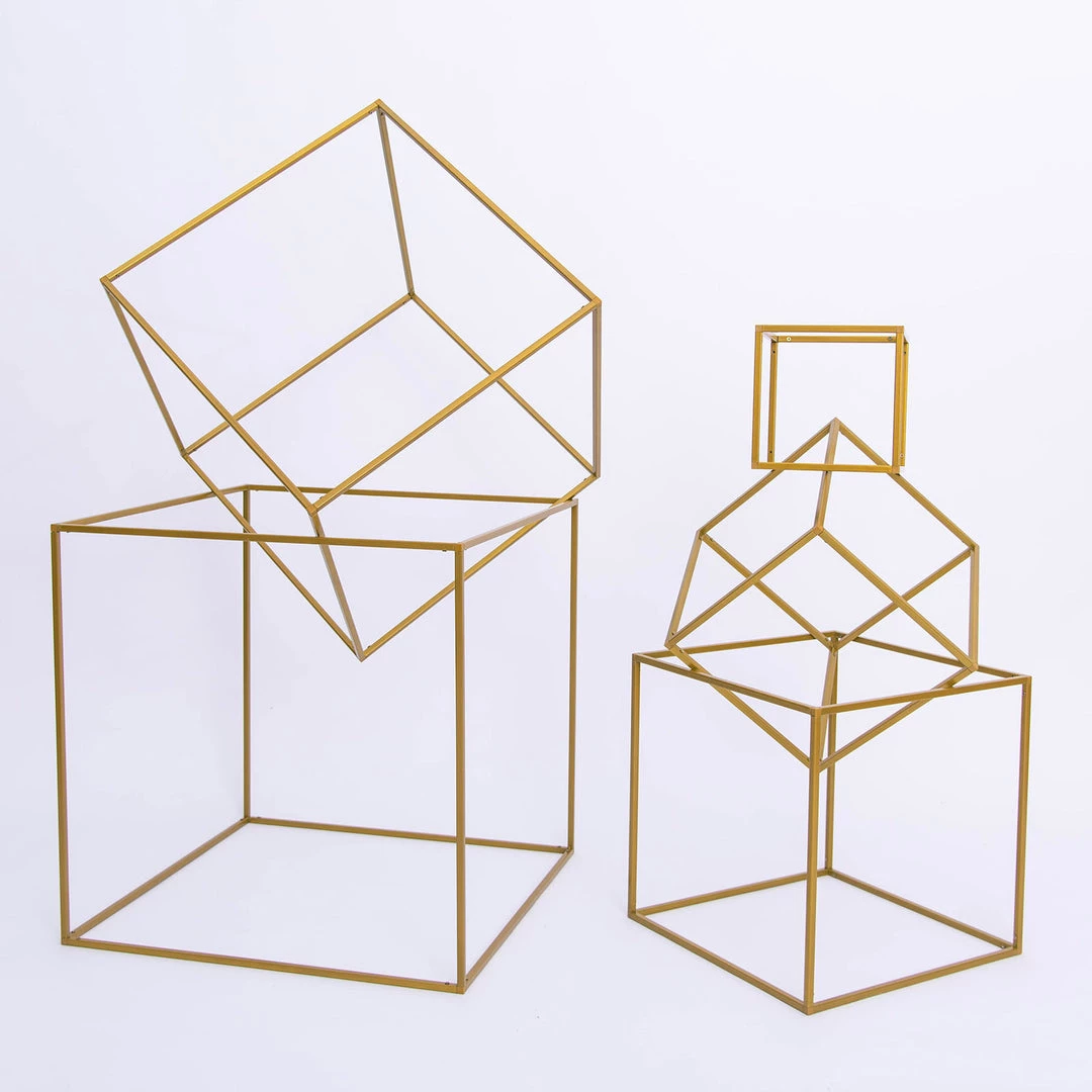 HIER_4330 2 Pack | 20" Square Gold Metal Wedding Flower Stand | Geometric Centerpiece Vases 13 HIER_4330 2 Pack | 20" Square Gold Metal Wedding Flower Stand | Geometric Centerpiece Vases
