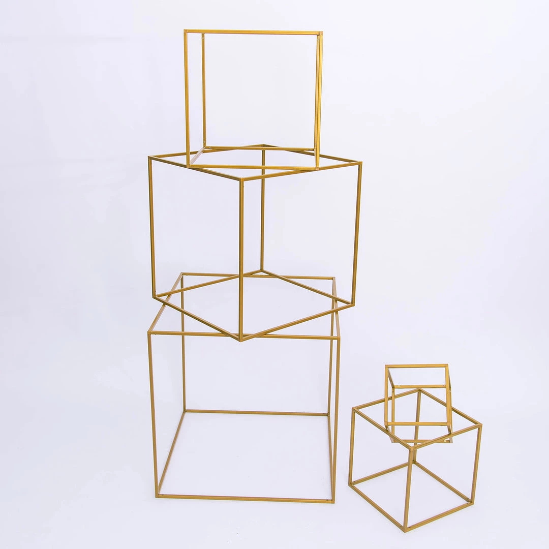 HIER_4330 2 Pack | 20" Square Gold Metal Wedding Flower Stand | Geometric Centerpiece Vases 18 HIER_4330 2 Pack | 20" Square Gold Metal Wedding Flower Stand | Geometric Centerpiece Vases