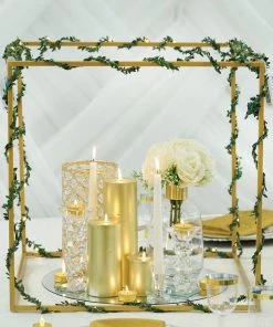 HIER_4330 2 Pack | 20" Square Gold Metal Wedding Flower Stand | Geometric Centerpiece Vases