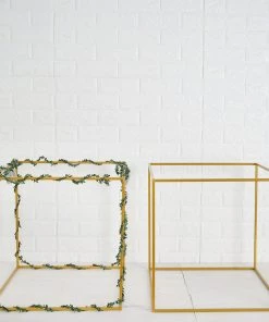 HIER_4330 2 Pack | 20" Square Gold Metal Wedding Flower Stand | Geometric Centerpiece Vases 23 HIER_4330 2 Pack | 20